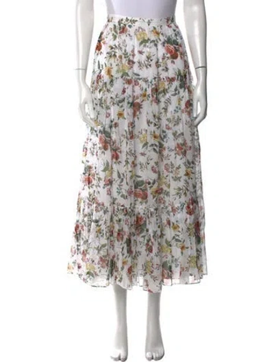Pre-owned Erdem Floral Print Midi Length Skirt In White