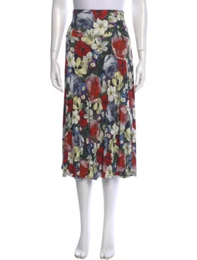 Pre-owned Erdem Floral Print Midi Length Skirt In White
