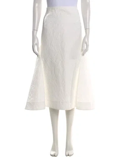 Pre-owned Erdem Floral Print Midi Length Skirt In White
