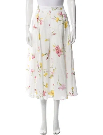 Pre-owned Erdem Floral Print Midi Length Skirt In White