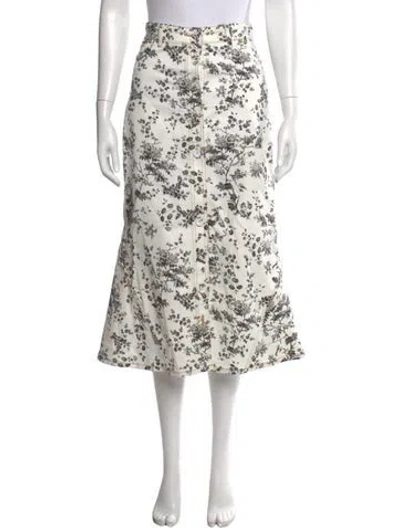 Pre-owned Erdem Floral Print Midi Length Skirt In White
