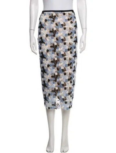Pre-owned Erdem Floral Print Midi Length Skirt In White