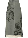 Erdem Prince Of Wales Check Floral Midi Skirt In 灰色