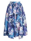 Erdem Womens Artist Garden Cobalt Floral Pleated Cotton-poplin Midi Skirt In Blue