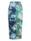 Erdem Floral-print Panelled Crinkled Satin Midi Skirt In Blue