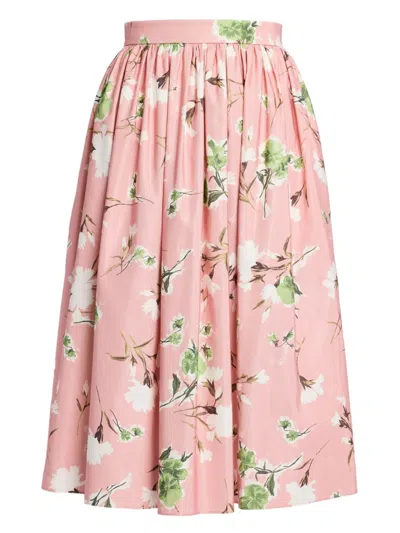 Erdem Floral-print Midi Skirt In Pink