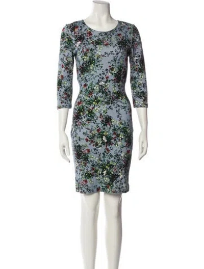 Pre-owned Erdem Floral Print Mini Dress In Blue