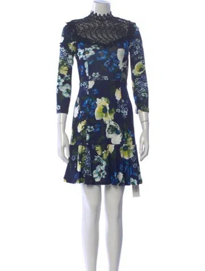 Pre-owned Erdem Floral Print Mini Dress In Blue