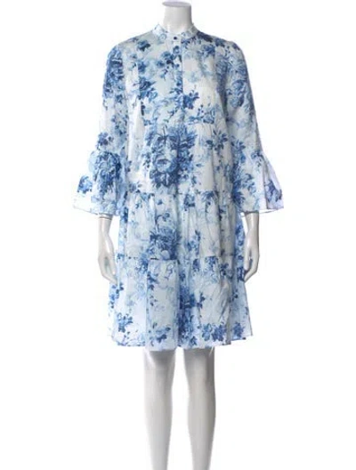 Pre-owned Erdem Floral Print Mini Dress In Blue