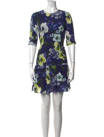 Pre-owned Erdem Floral Print Mini Dress In Blue