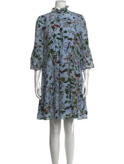 Pre-owned Erdem Floral Print Mini Dress In Blue