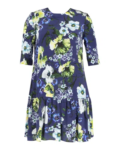 Erdem Floral Print Mini Dress In Blue Silk