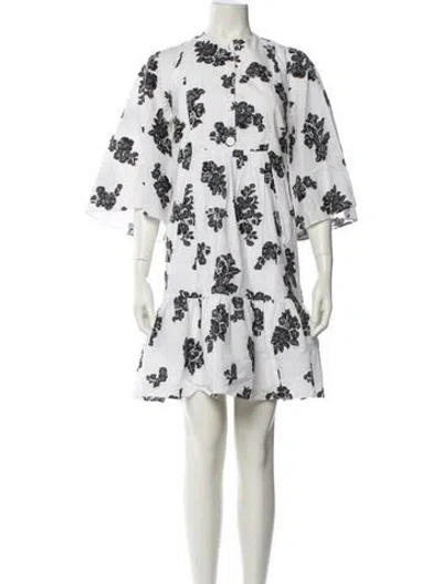 Pre-owned Erdem Floral Print Mini Dress In White