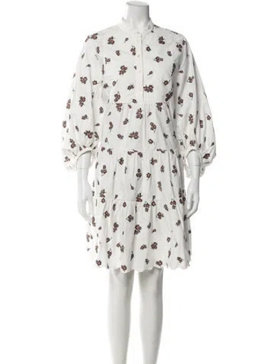 Pre-owned Erdem Floral Print Mini Dress In White
