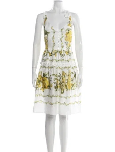Pre-owned Erdem Floral Print Mini Dress In White
