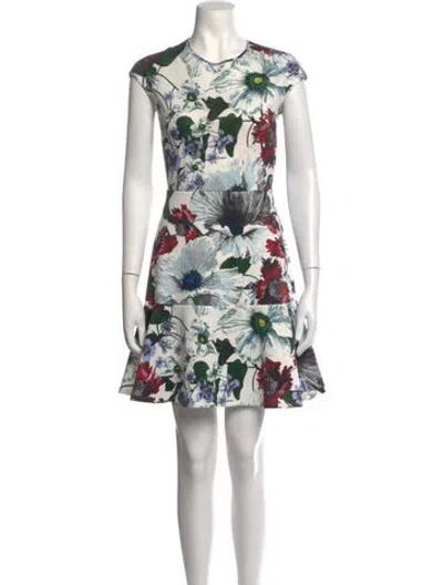 Pre-owned Erdem Floral Print Mini Dress In White