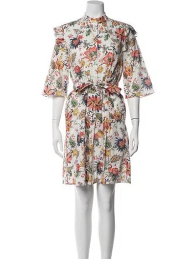 Pre-owned Erdem Floral Print Mini Dress In White
