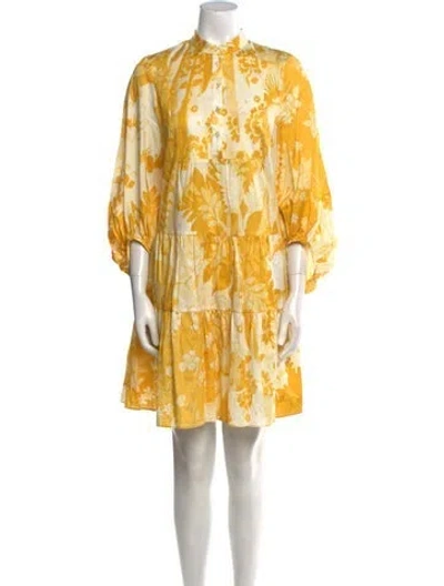 Pre-owned Erdem Floral Print Mini Dress In Yellow