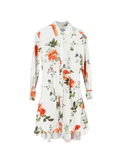 Pre-owned Erdem Floral-print Mini Shirt Dress In White
