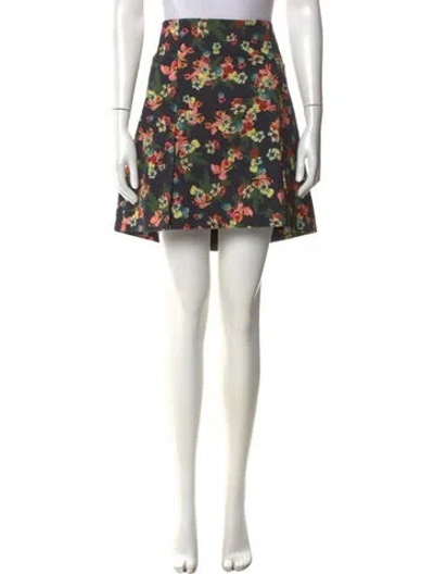 Pre-owned Erdem Floral Print Mini Skirt In Blue