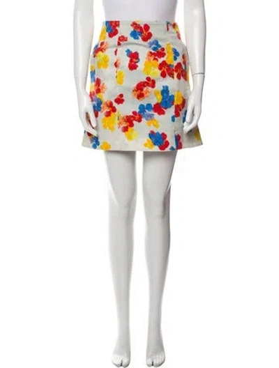 Pre-owned Erdem Floral Print Mini Skirt In Gray