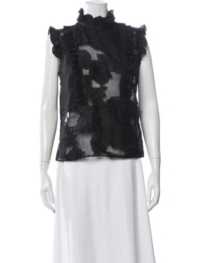 Pre-owned Erdem Floral Print Mock Neck Blouse In Black