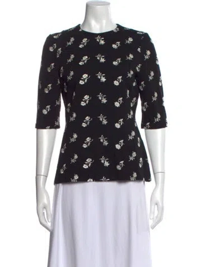 Pre-owned Erdem Floral Print Mock Neck Blouse In Black