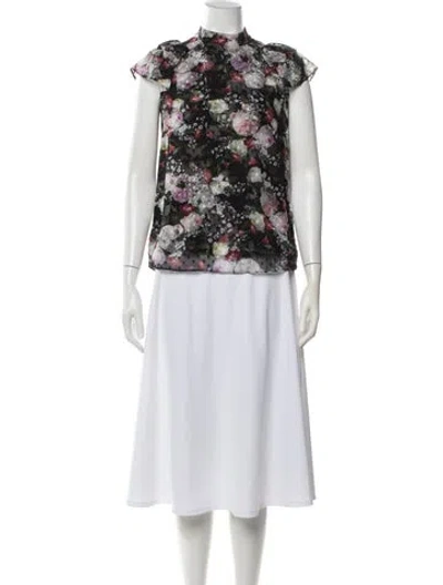 Pre-owned Erdem Floral Print Mock Neck Blouse In Black