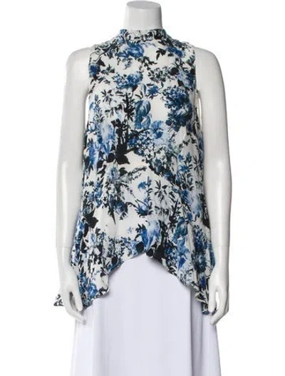 Pre-owned Erdem Floral Print Mock Neck Blouse In Blue