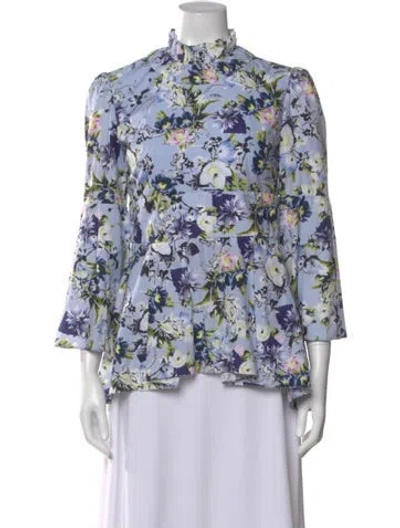 Pre-owned Erdem Floral Print Mock Neck Blouse In Blue