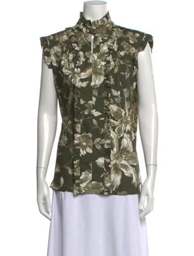 Pre-owned Erdem Floral Print Mock Neck Blouse In Green