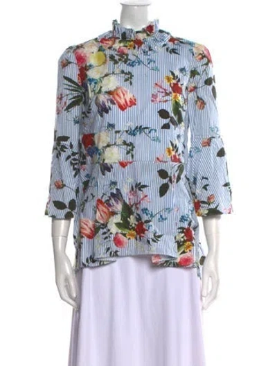 Pre-owned Erdem Floral Print Mock Neck Blouse In Multi