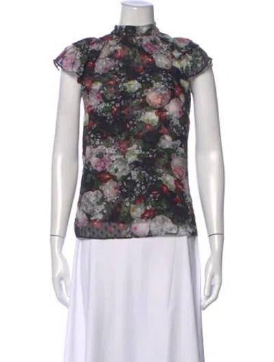 Pre-owned Erdem Floral Print Mock Neck Blouse In Multicolor