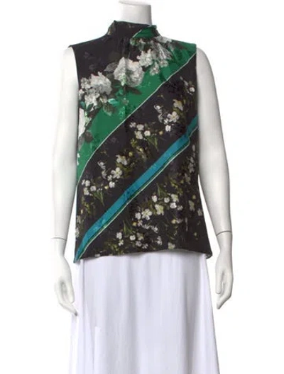 Pre-owned Erdem Floral Print Mock Neck Blouse W/ Tags In Black