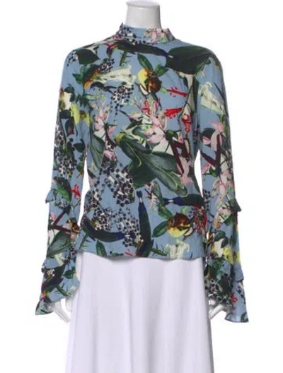 Pre-owned Erdem Floral Print Mock Neck Blouse W/ Tags In White