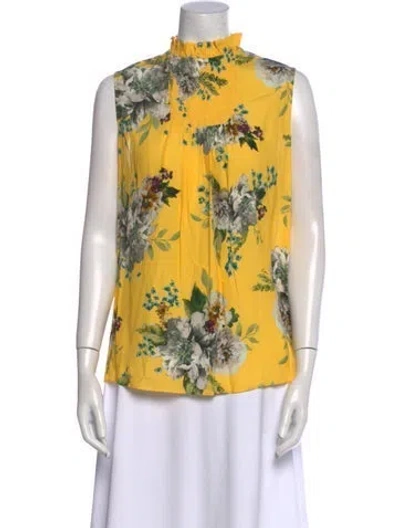 Pre-owned Erdem Floral Print Mock Neck Blouse W/ Tags In Yellow