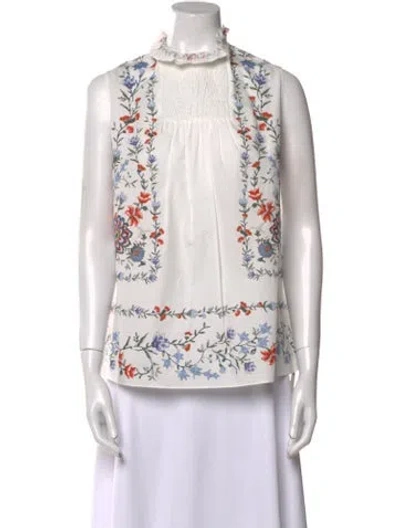 Pre-owned Erdem Floral Print Mock Neck Blouse In White