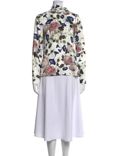 Pre-owned Erdem Floral Print Mock Neck Blouse In White
