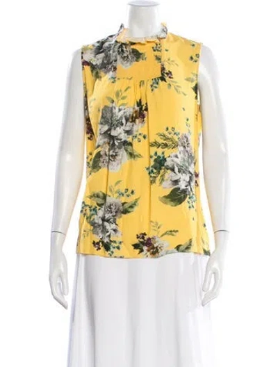 Pre-owned Erdem Floral Print Mock Neck Blouse In Yellow