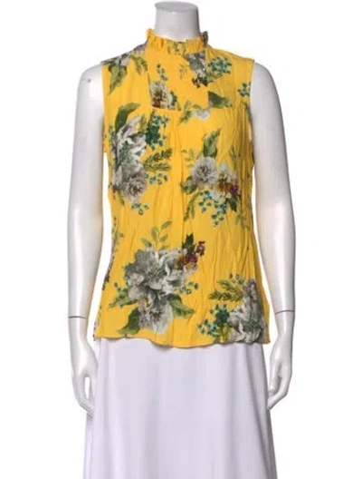 Pre-owned Erdem Floral Print Mock Neck Blouse In Yellow