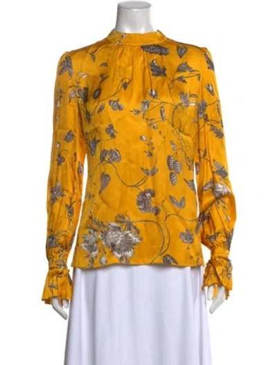 Pre-owned Erdem Floral Print Mock Neck Blouse In Yellow
