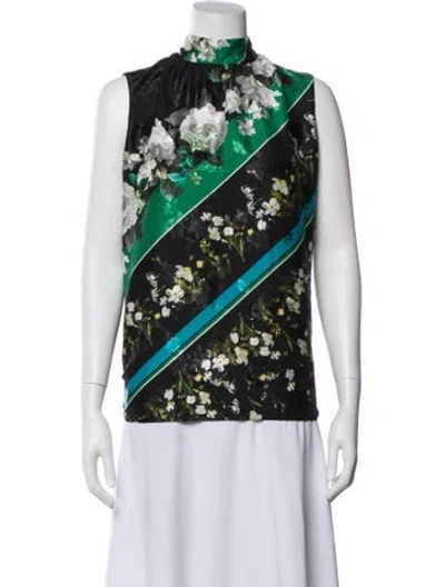 Pre-owned Erdem Floral Print Mock Neck Top In Black