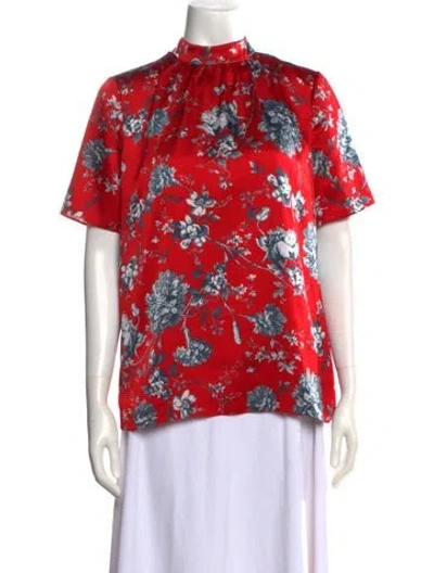 Pre-owned Erdem Floral Print Mock Neck Top In Red