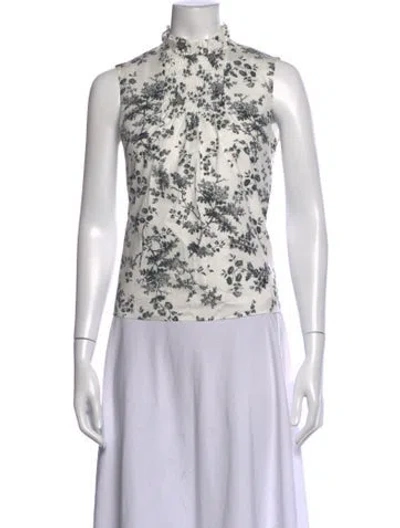 Pre-owned Erdem Floral Print Mock Neck Top In White