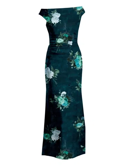 Erdem Floral-print Off-shoulder Gown In Green