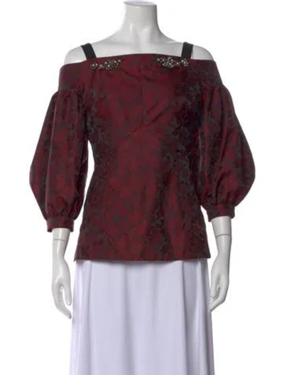 Pre-owned Erdem Floral Print Off-the-shoulder Blouse In Red