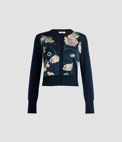 Erdem Floral Print Panel Cropped Cardigan In Black