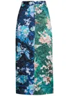 Erdem Floral-print Panelled Crinkled Satin Midi Skirt In Multi