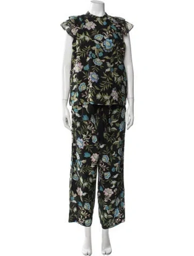Pre-owned Erdem Floral Print Pant Set In Black