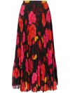 Erdem Pleated Floral-print Georgette Midi Skirt In Black
